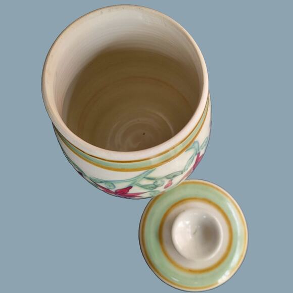 Vintage 1980S Signed Studio Pottery Canister with Fuchsia - Picture 3 of 5